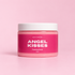 Glam Baddie Angel Kisses Foaming Sugar Scrub, 12 oz jar with pink label on a pink background.